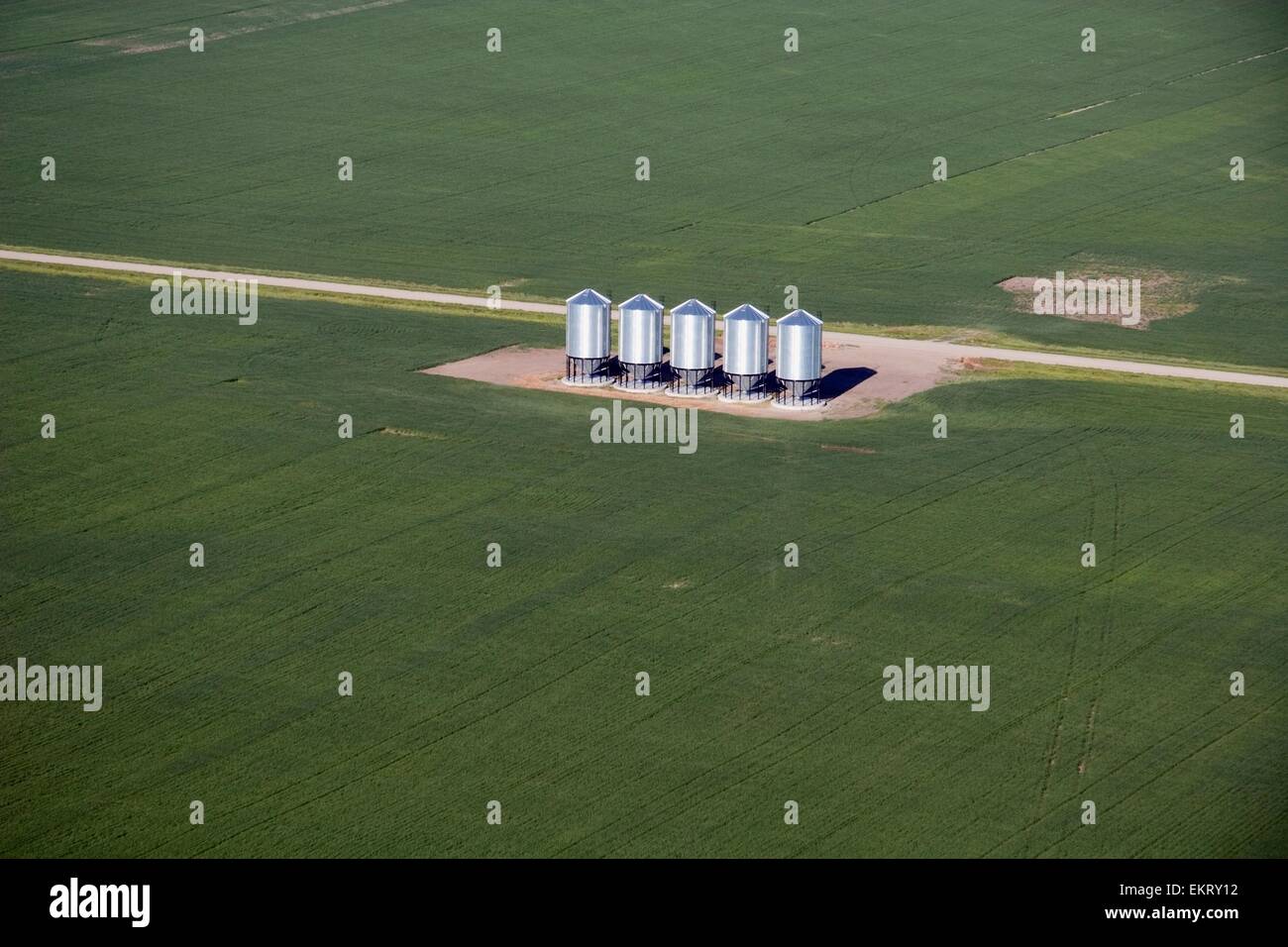Aerial Of Metal Grain Bins, Alberta, Canada Stock Photo Alamy