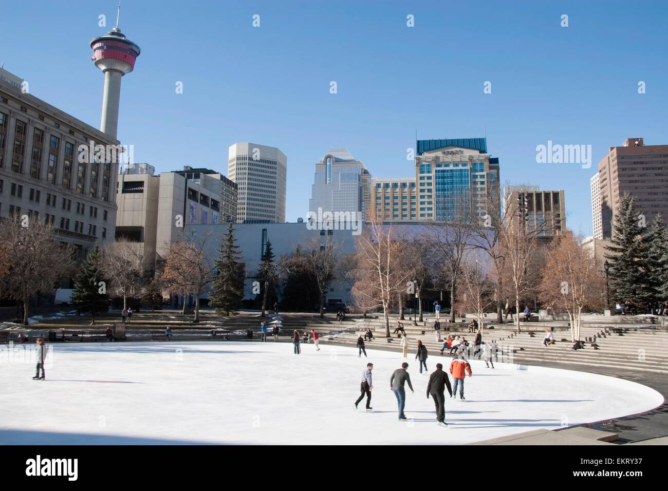 Skating At Olympic Plaza, Calgary, Alberta, Canada Stock Photo Alamy