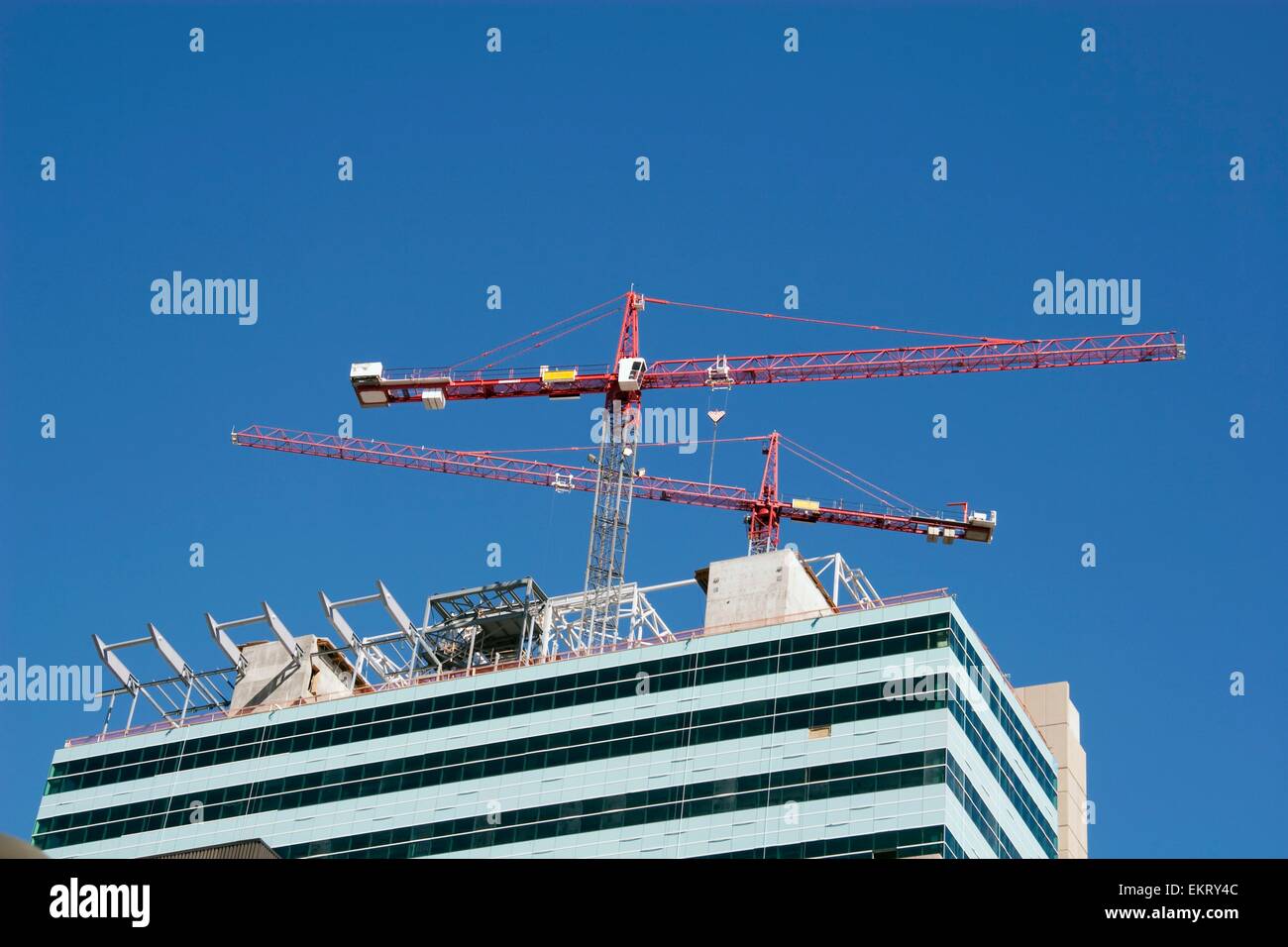 Calgary, Alberta, Canada; Construction Cranes And Building Frame Stock