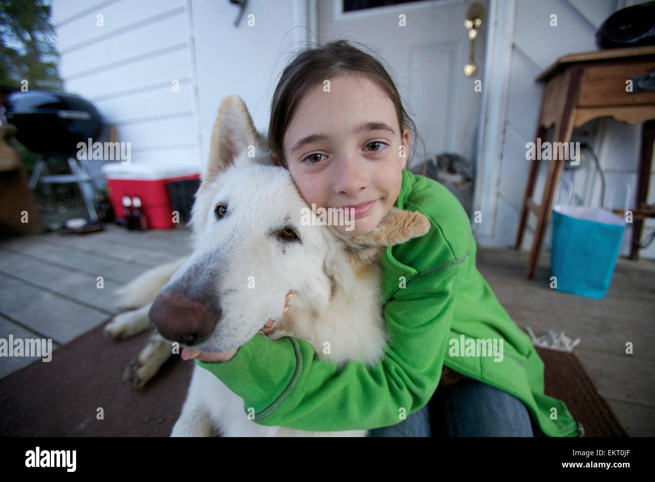 Girl Hugging Dog, London, Ontario Stock Photo Alamy