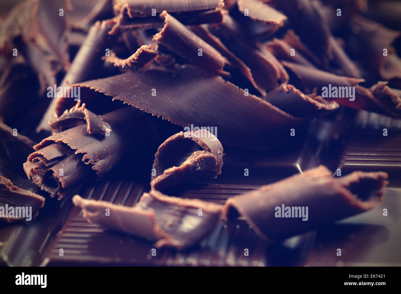 Dark chocolate shavings Stock Photo