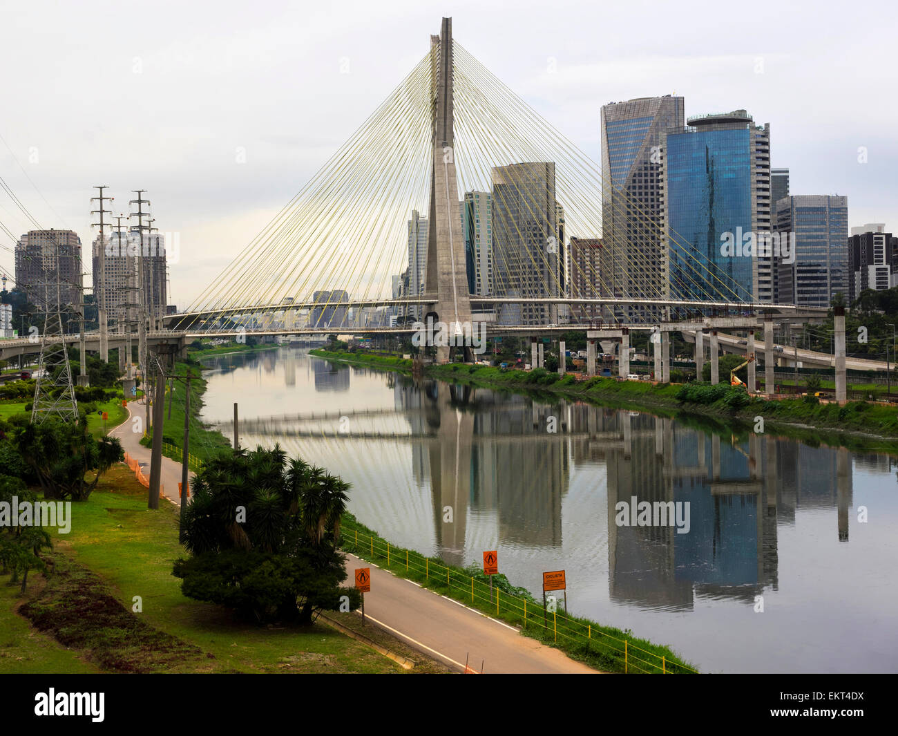 The Octavio Frias de Oliveira cable stayed suspension bridge, aka Ponte Estaiada, in Sao Paulo, Brazil. Stock Photo