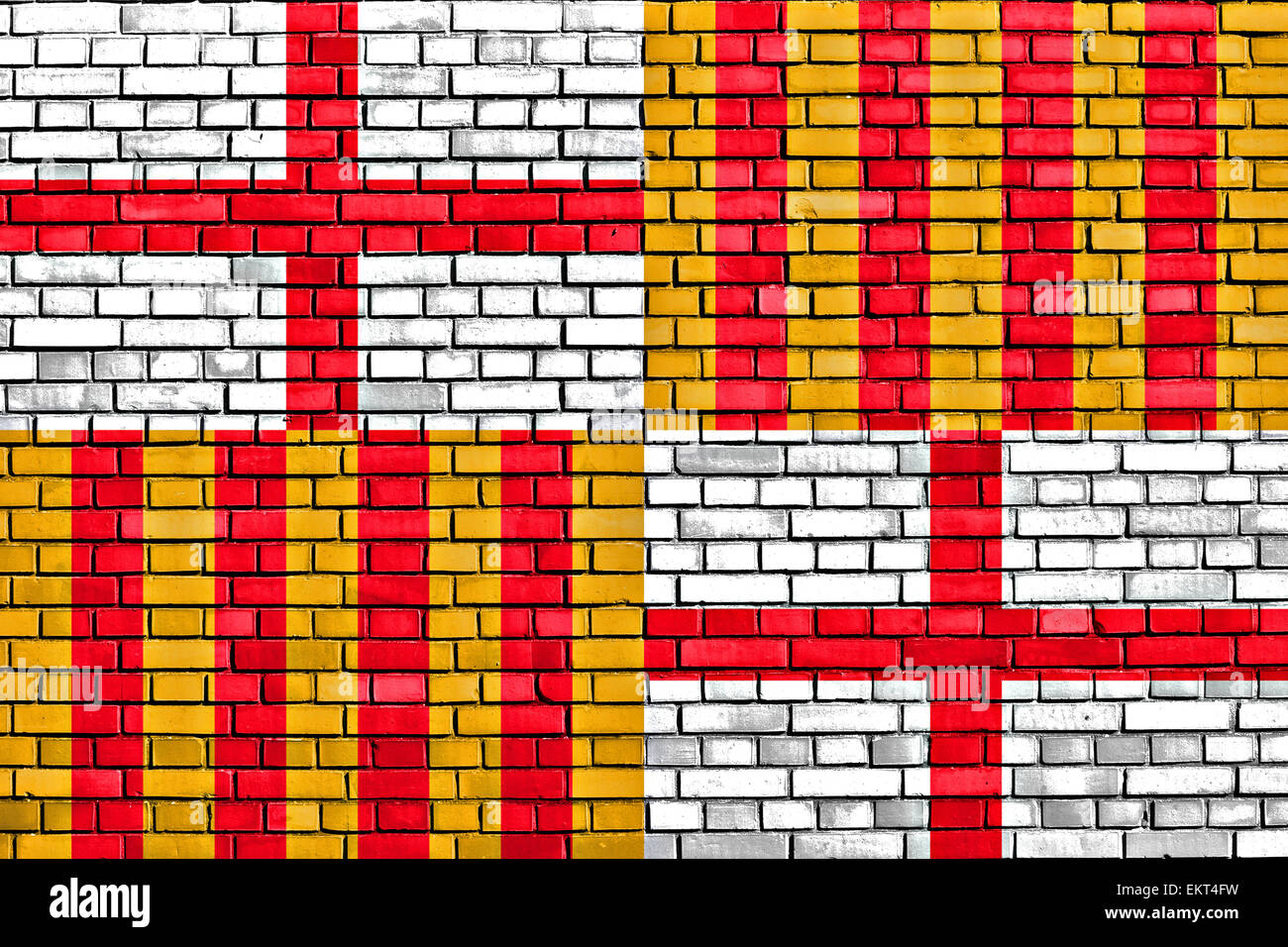 flag of Barcelona painted on brick wall Stock Photo