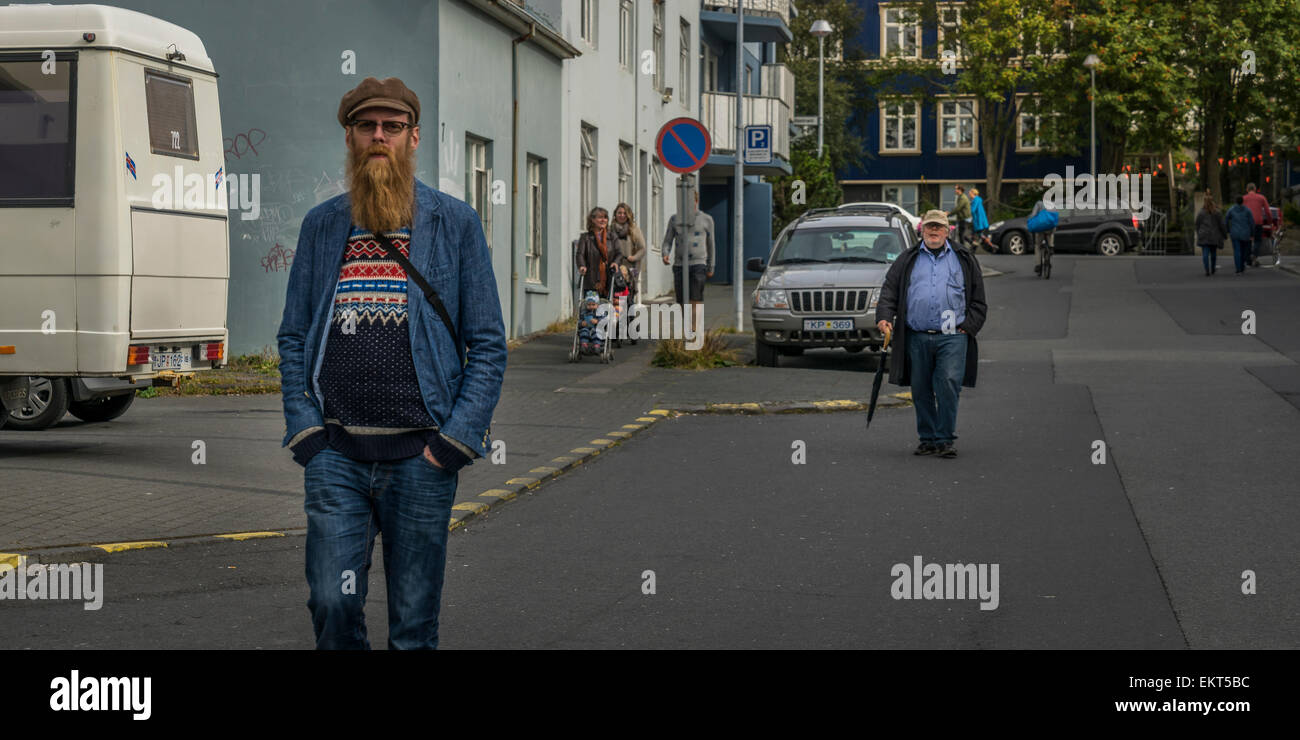 Man with long beard. Annual end of summer festival-Cultural Festival (Menningarnott),  Reykjavik, Iceland Stock Photo