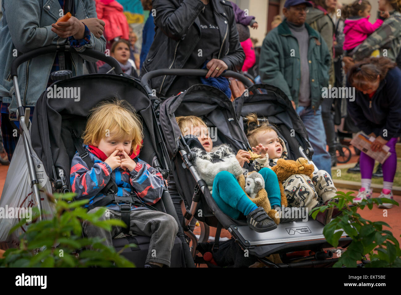 Children in strollers. Annual end of summer festival-Cultural Festival (Menningarnott),  Reykjavik, Iceland Stock Photo