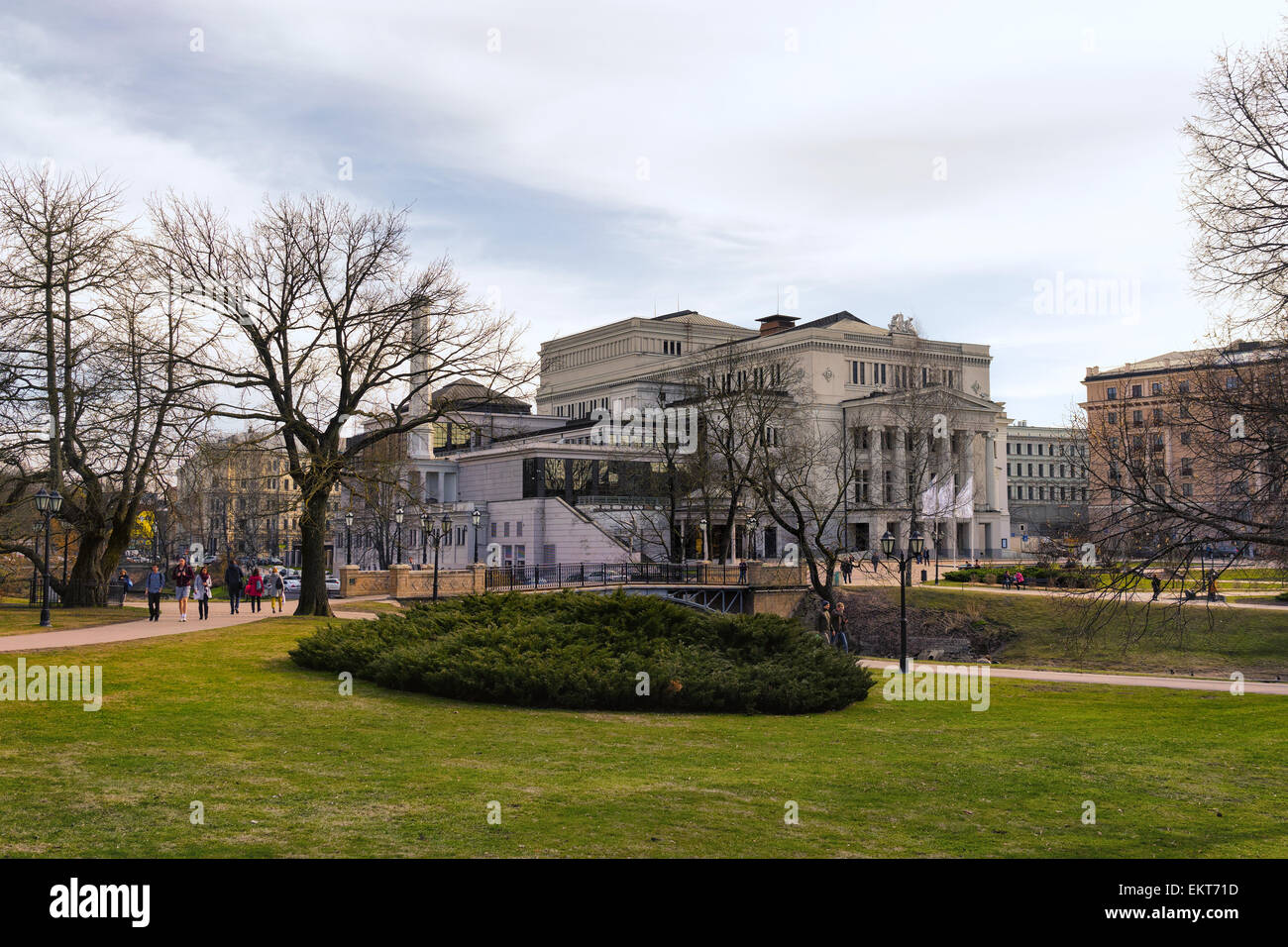 Opera and Ballet Theatre in the Park day of Riga in early spring ...