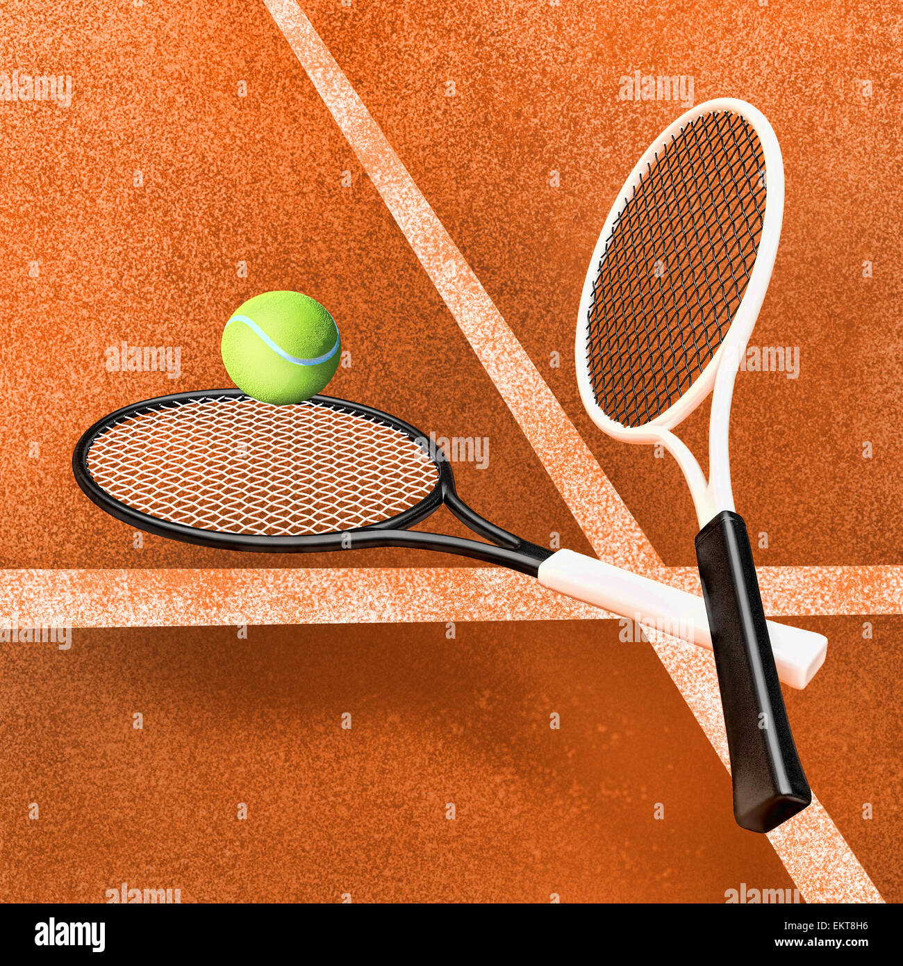 Tennis rackets and ball on the clay tennis court Stock Photo Alamy