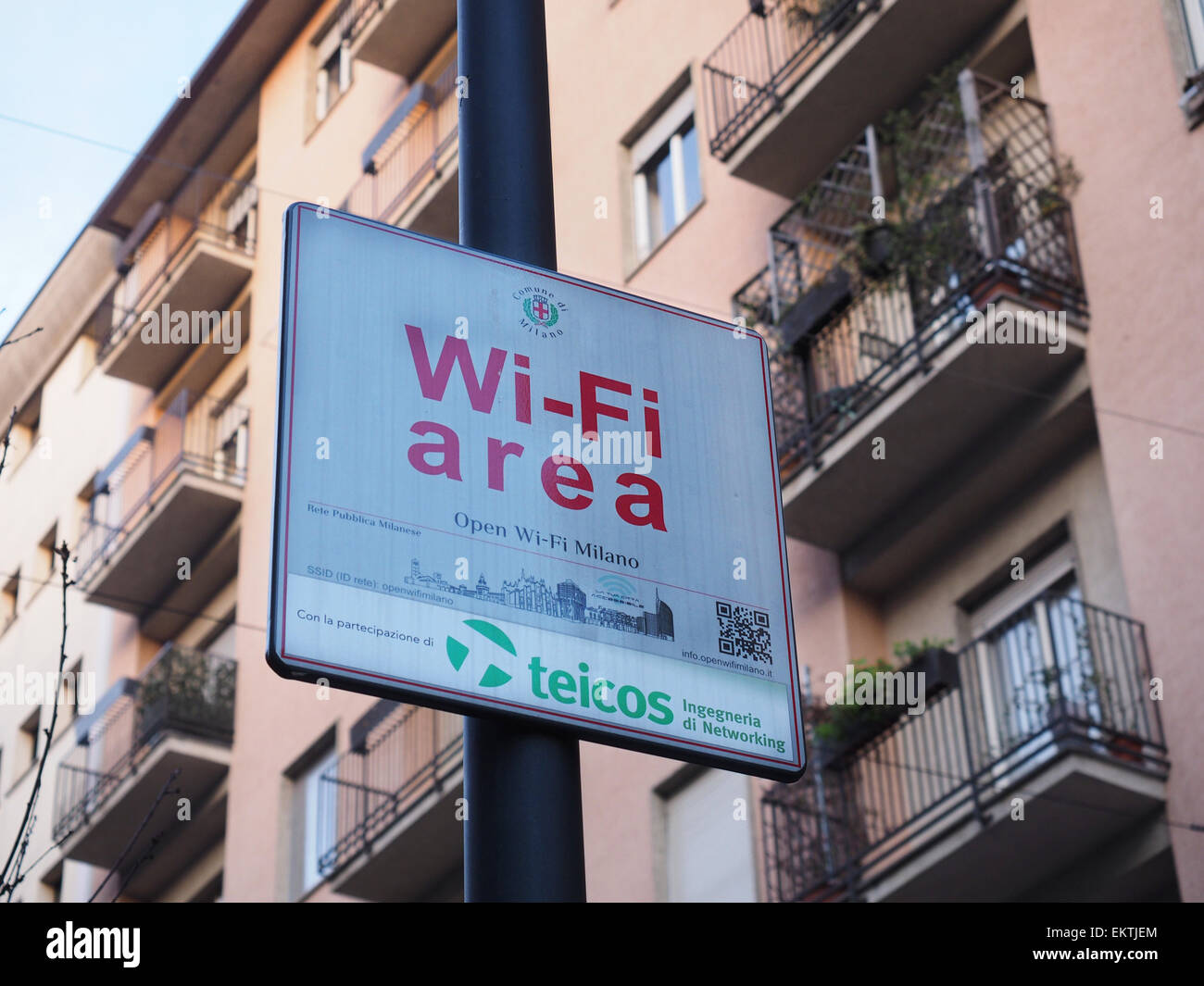 Wi-Fi area sign, Corso Garibaldi street, Brera district, Milan, Lombardy, Italy, Europe Stock Photo