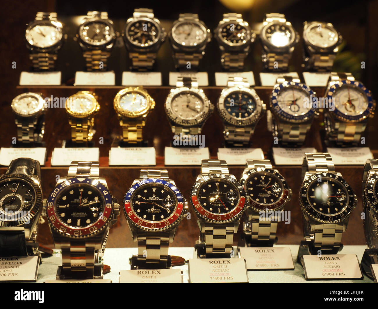 Watch store, Lugano, Canton of Ticino, Switzerland, Europa Stock Photo