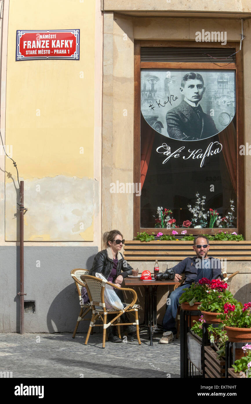 Prague Cafe Kafka on Franz Kafka square Prague tourists Czech Republic Stock Photo