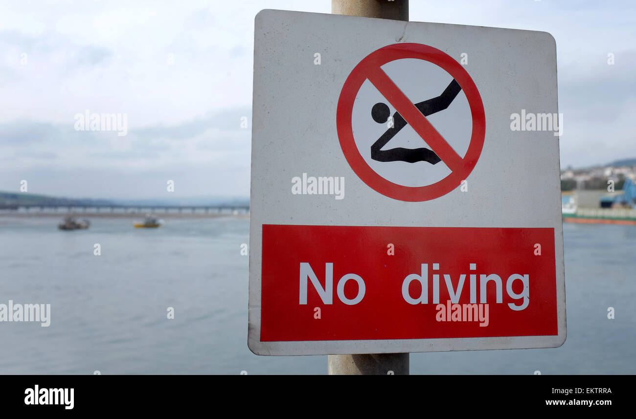 No Diving Sign at the quayside in Teignmouth Devon England UK Stock Photo