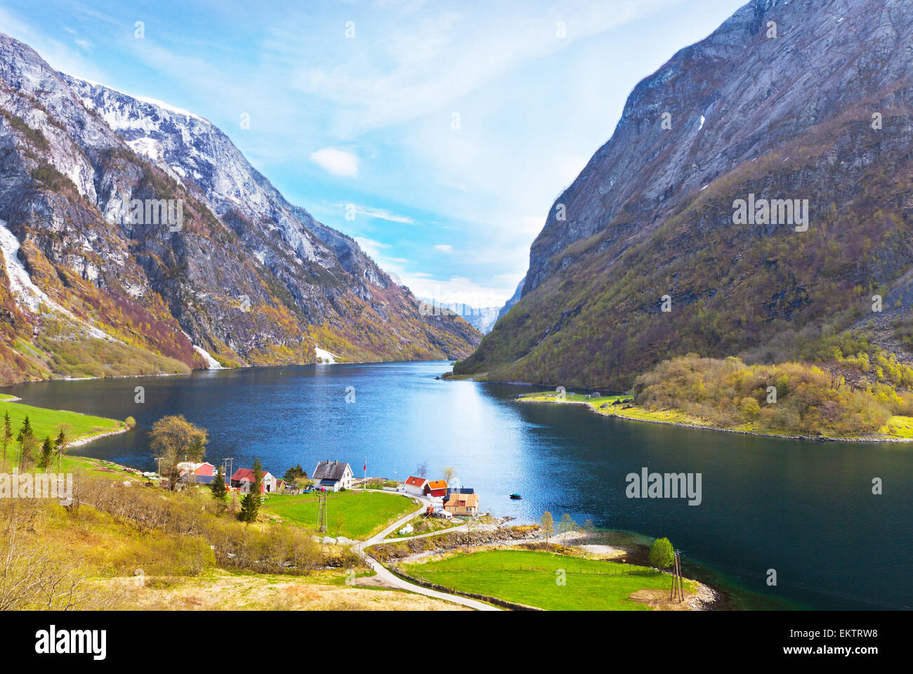 Naeroyfjord - fjord landscape in Sogn og Fjordane region. Stock Photo