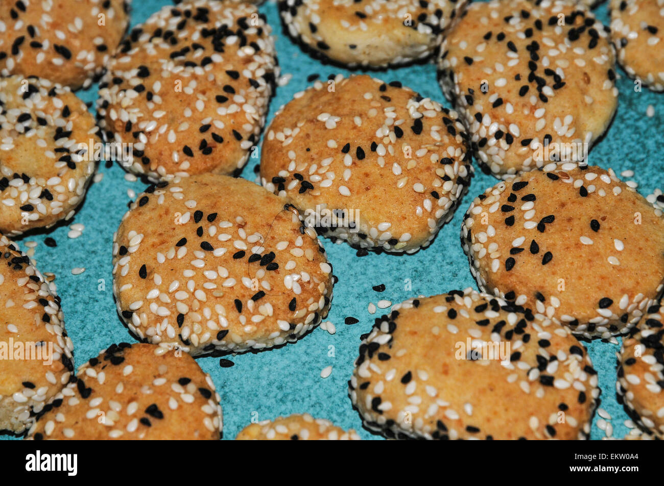 A plate of homemade Sesame seed biscuits Stock Photo Alamy