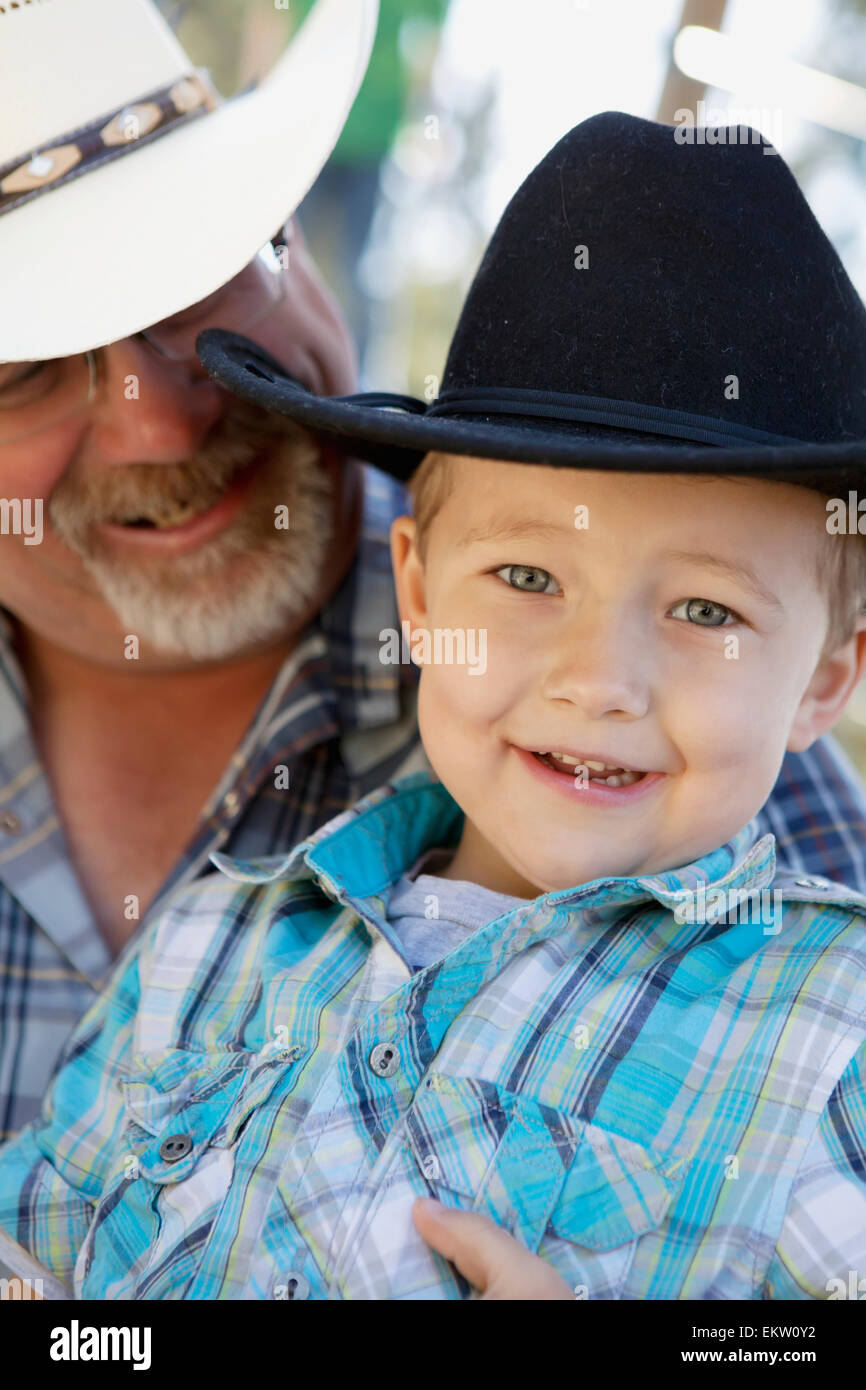 55YearOld Man With 4YearOld Boy In Cowboy Hats;Langley British