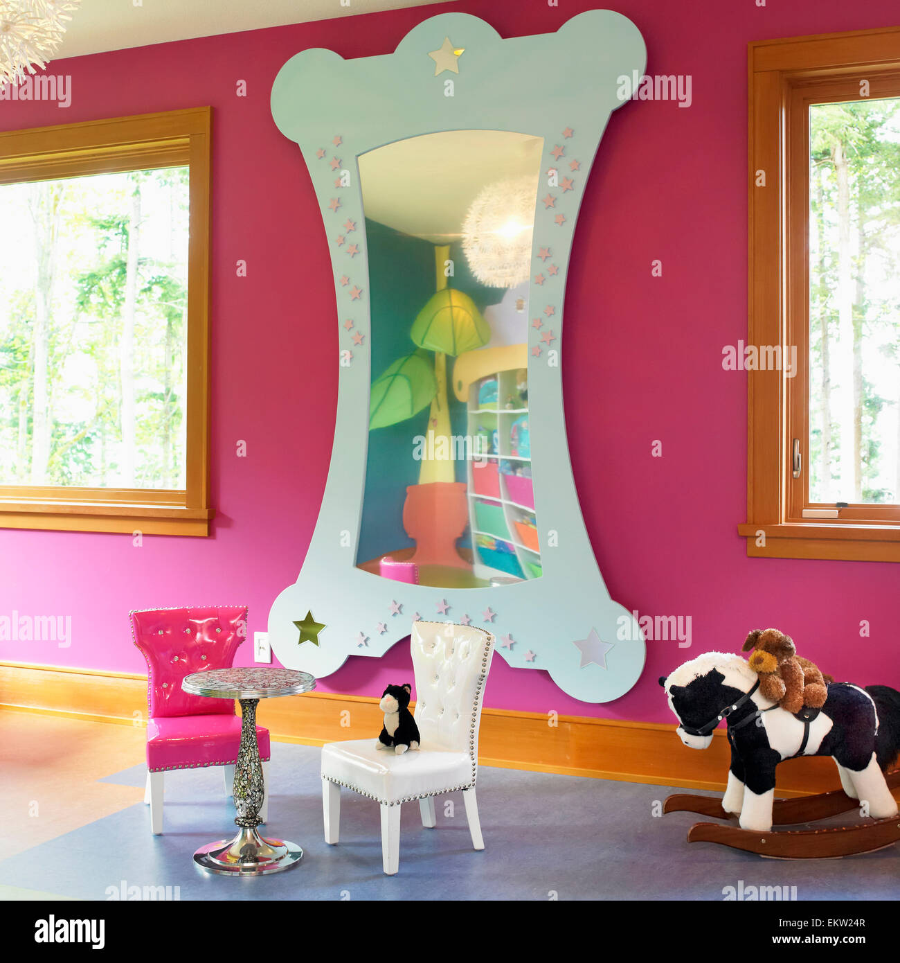 Child's Playroom With Pink Walls And Large Mirror; Victoria, Vancouver