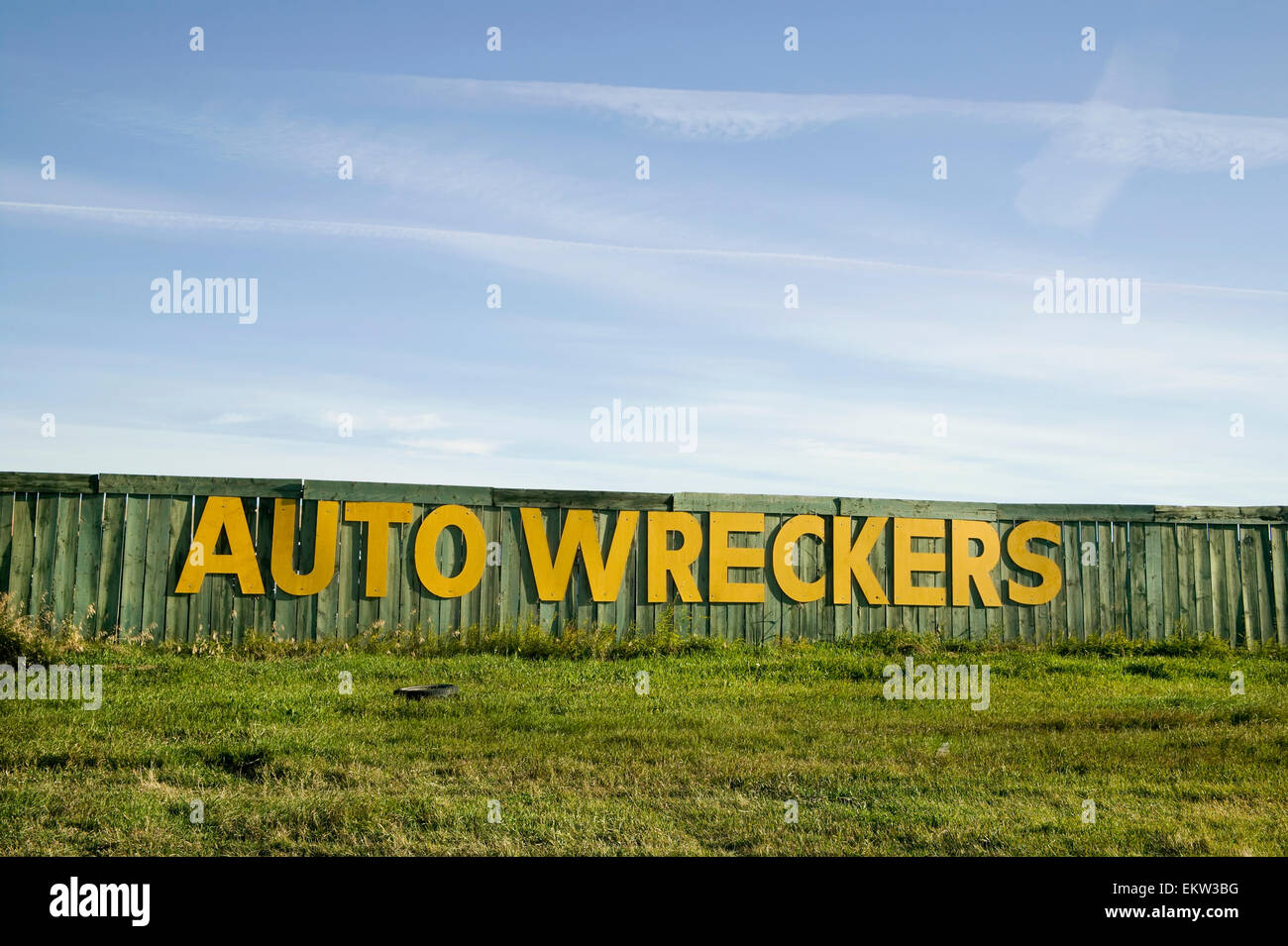 Fence Of Auto Wrecker Junkyard; Alberta, Canada Stock Photo Alamy