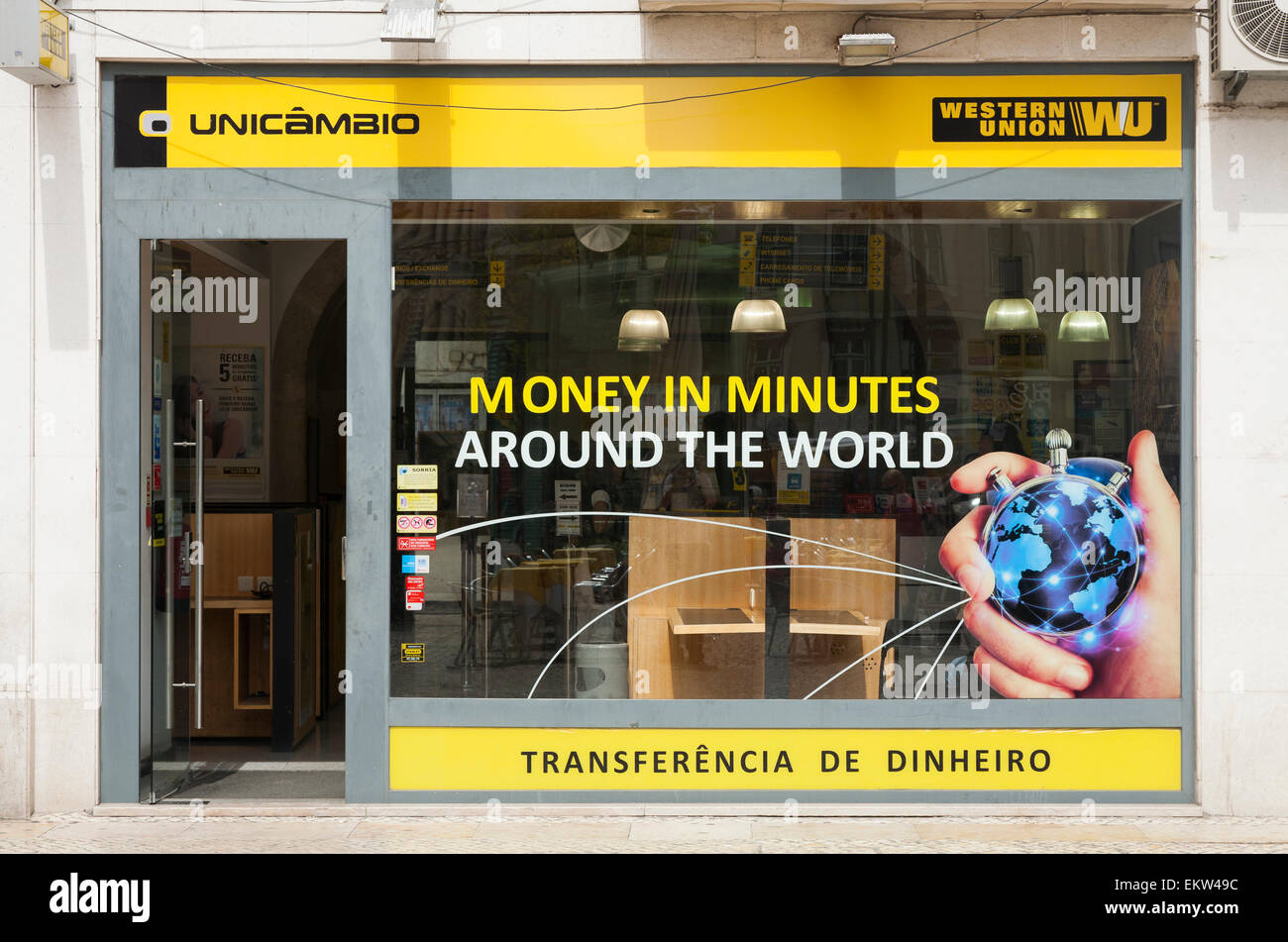 Western Union Money Transfer office bureau in Lisbon (Lisboa) Portugal. Stock Photo