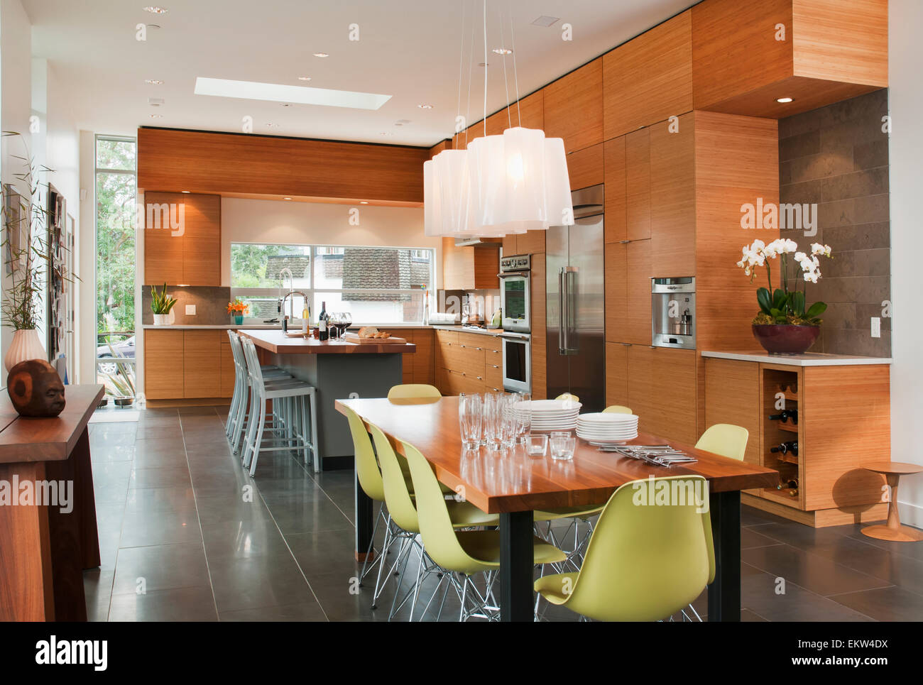 Contemporary Kitchen With Two Eating Areas; Victoria, Vancouver Island
