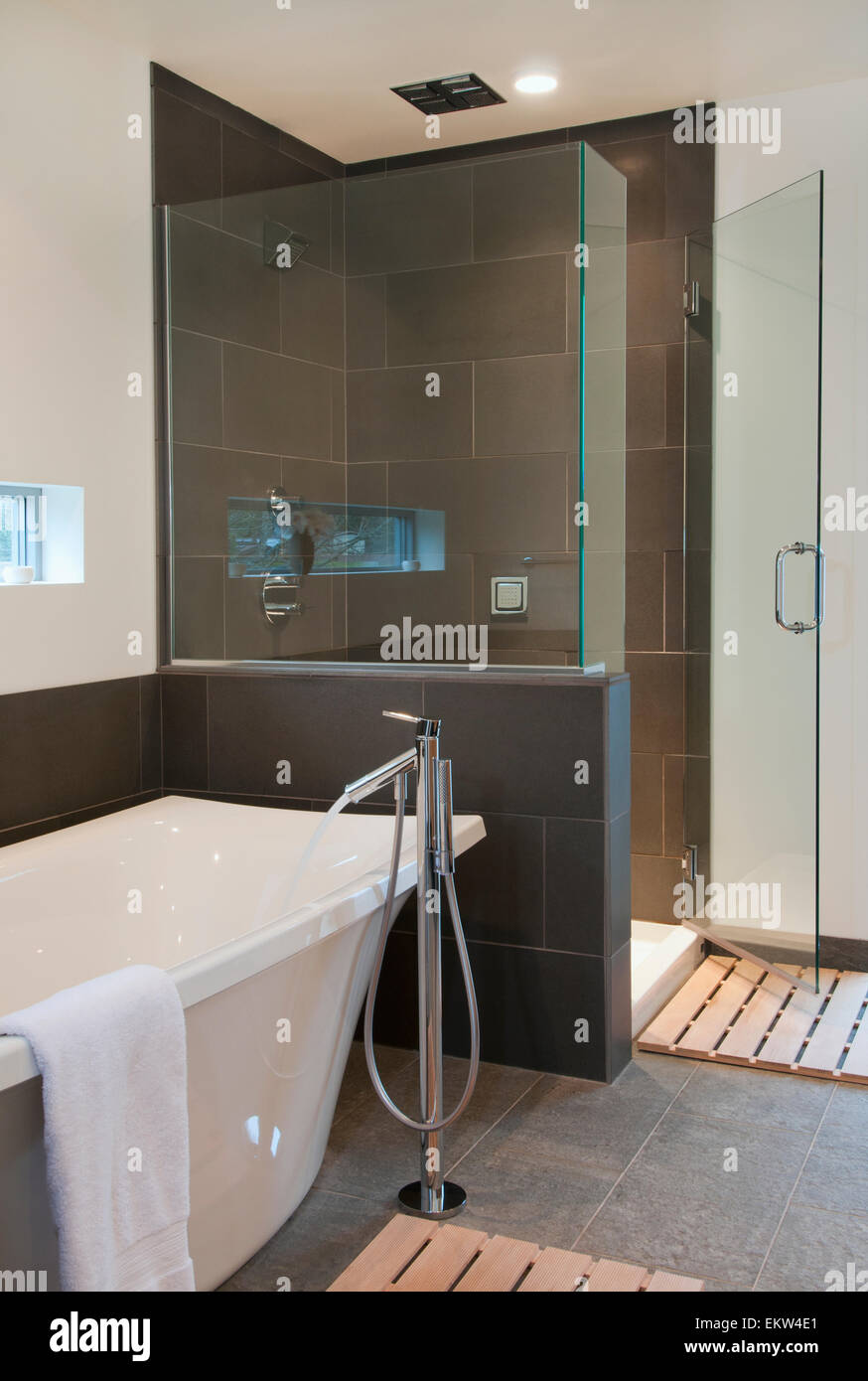 Bathtub And Shower Stall In Contemporary Bathroom; Victoria, Vancouver