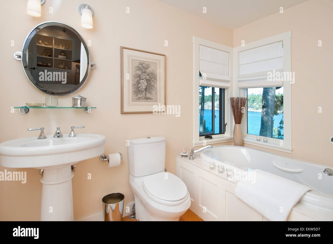 Bathtub In Bathroom With Ocean View; Mayne Island, British Columbia