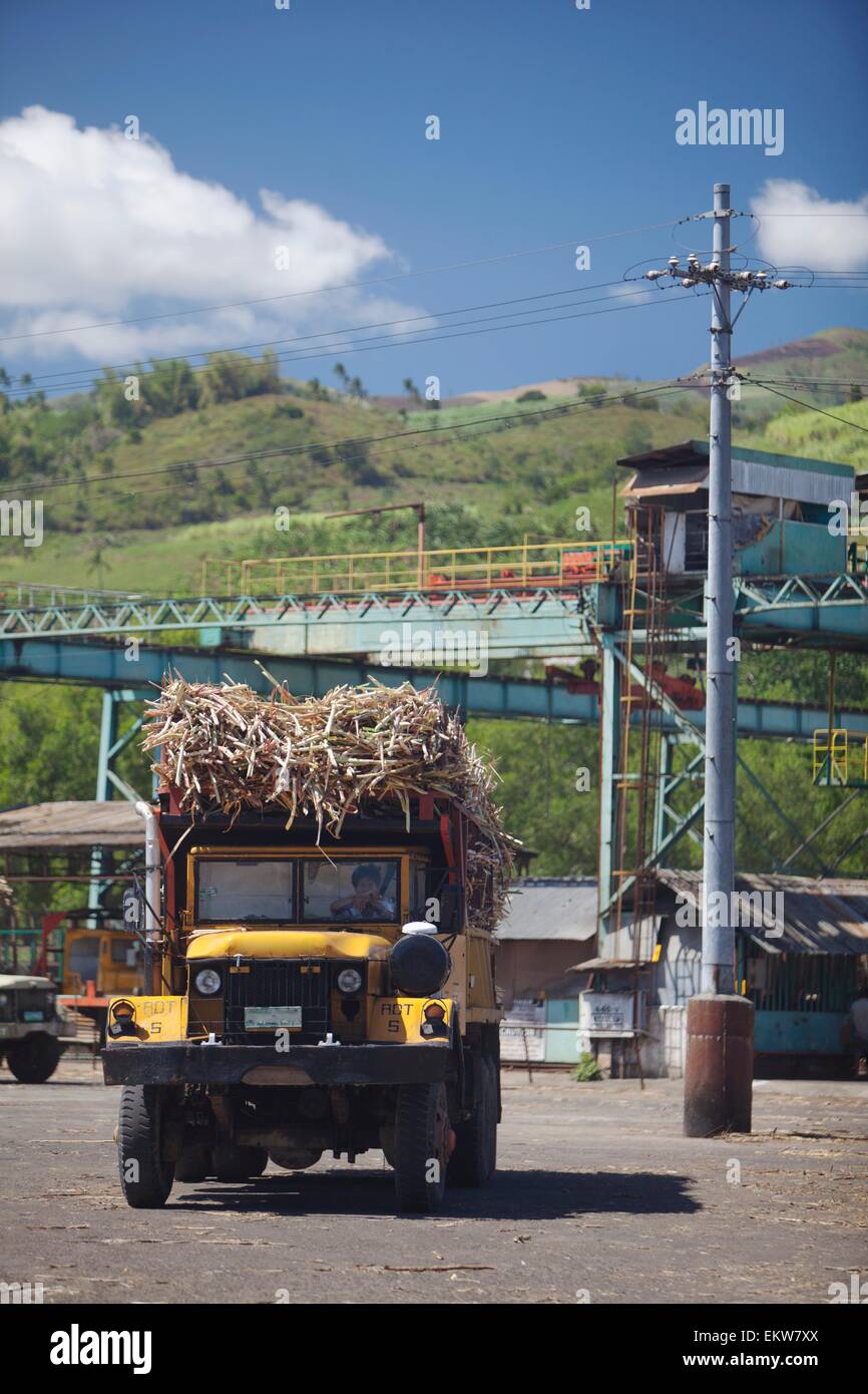 Trucks Loaded With Raw Sugar Cane Delivering To Sugar Mill; Bais City