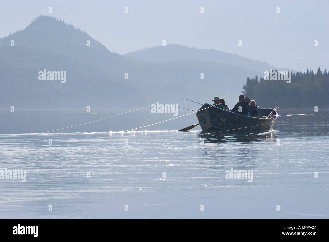 Men Drift Boat Fishing At The Kenai Ake Outlet In Cooper Landing, Kenai