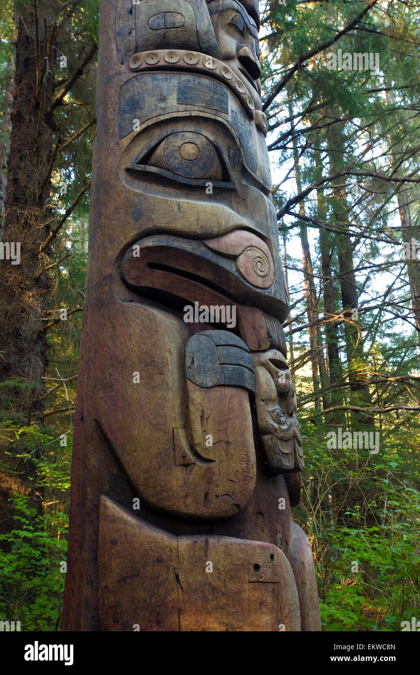 Native Totem Pole In Sitka National Historical Park, Alaska Stock Photo ...