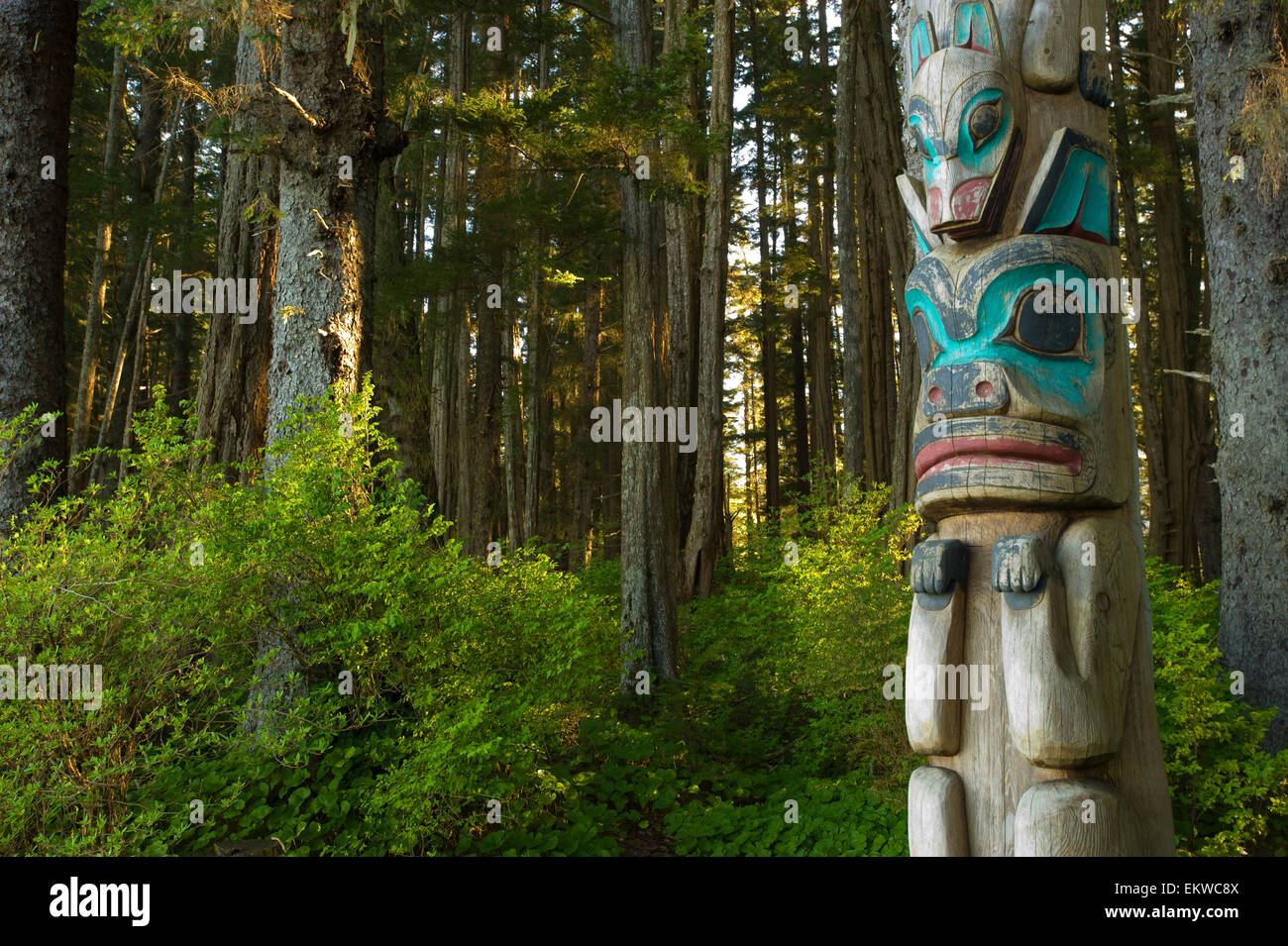 Native Totem Pole In Sitka National Historical Park, Alaska Stock Photo ...