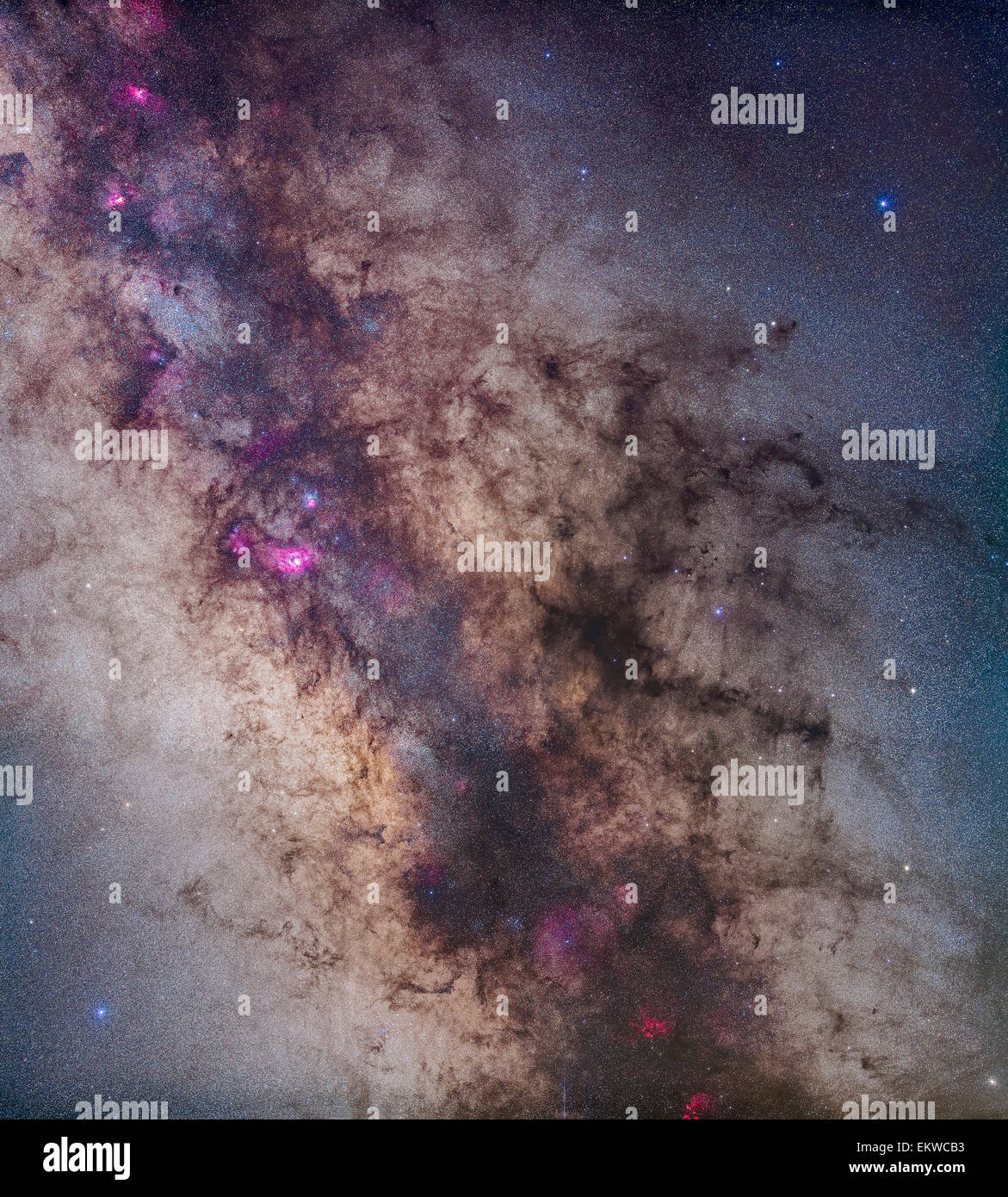 A mosaic of the region around the centre of the Milky Way in Sagittarius and Scorpius. The view takes in the Milky Way from the Stock Photo