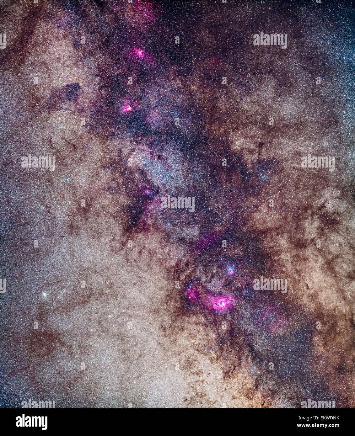 A mosaic of the Milky Way around the Small Sagittarius Star Cloud (M24). The view takes in the Milky Way from the Lagoon Nebula Stock Photo