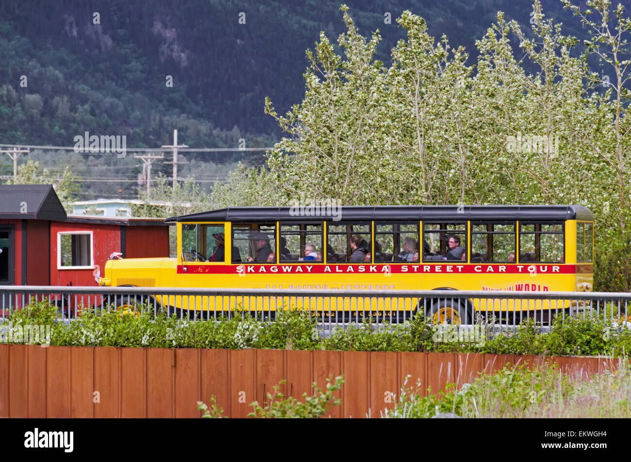 1927 sightseeing bus belonging to the Skagway Alaska Streetcar Tour