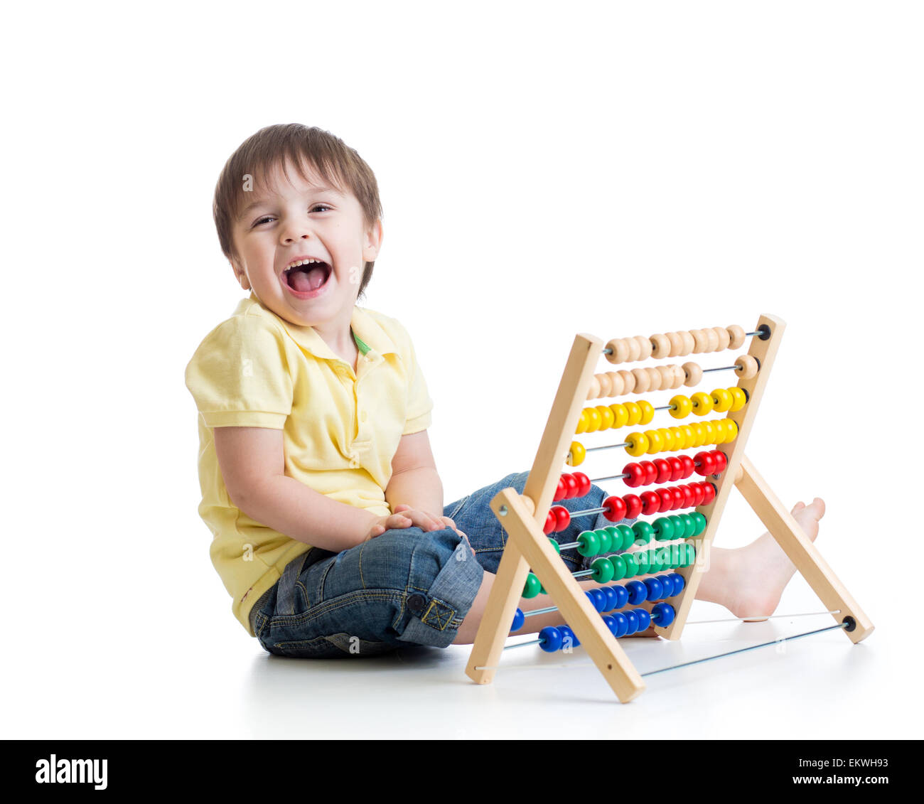 Baby playing with abacus toy Stock Photo