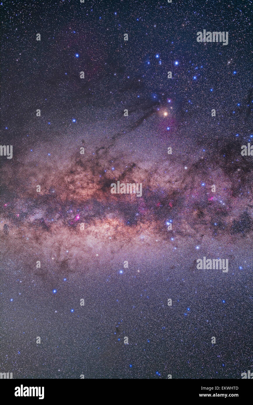 The Milky Way in Sagittarius (bottom) and Scorpius (left and top) including the Galactic Centre area at centre frame. Along the Stock Photo