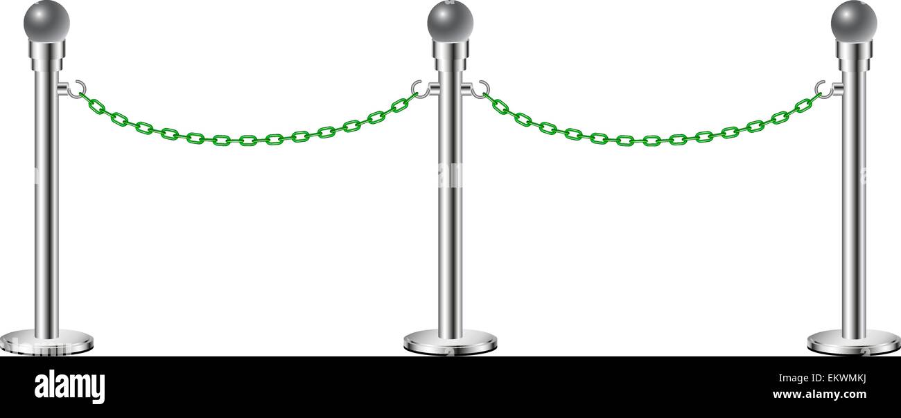 Stand chain barriers in silver design with green chain Stock Vector