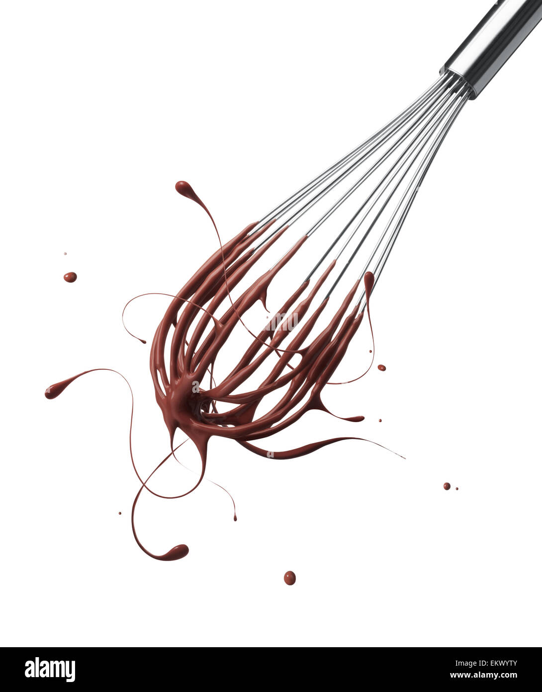 wire whisk with splashing chocolate isolated on white Stock Photo