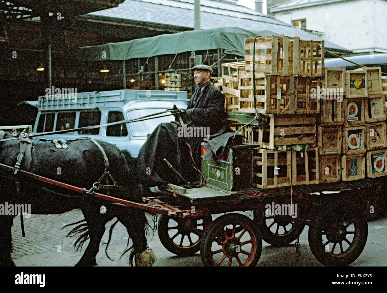 Horse and cart at the old Covent Garden Market London 1973 Stock Photo