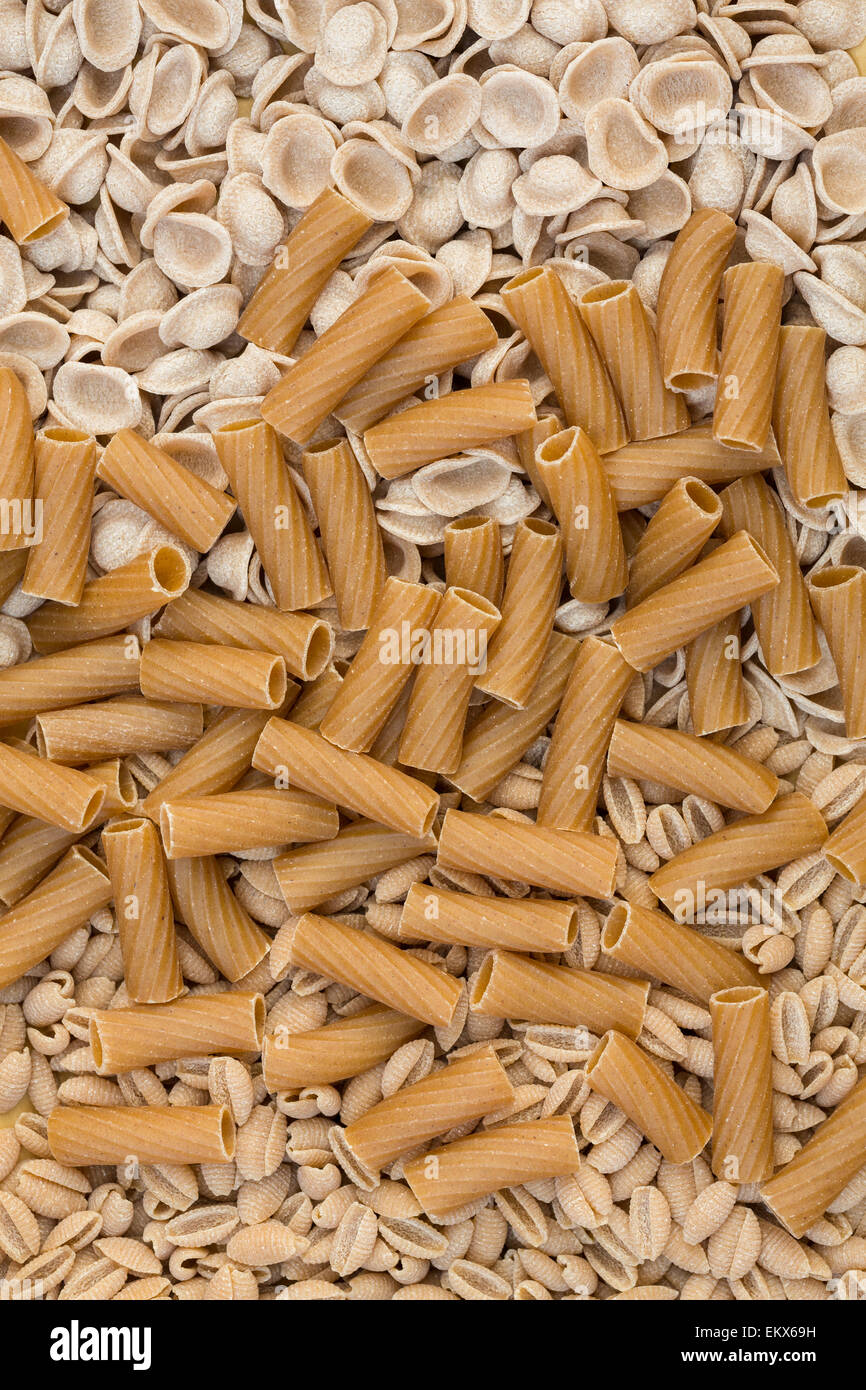 Assorted wholemeal pasta Stock Photo