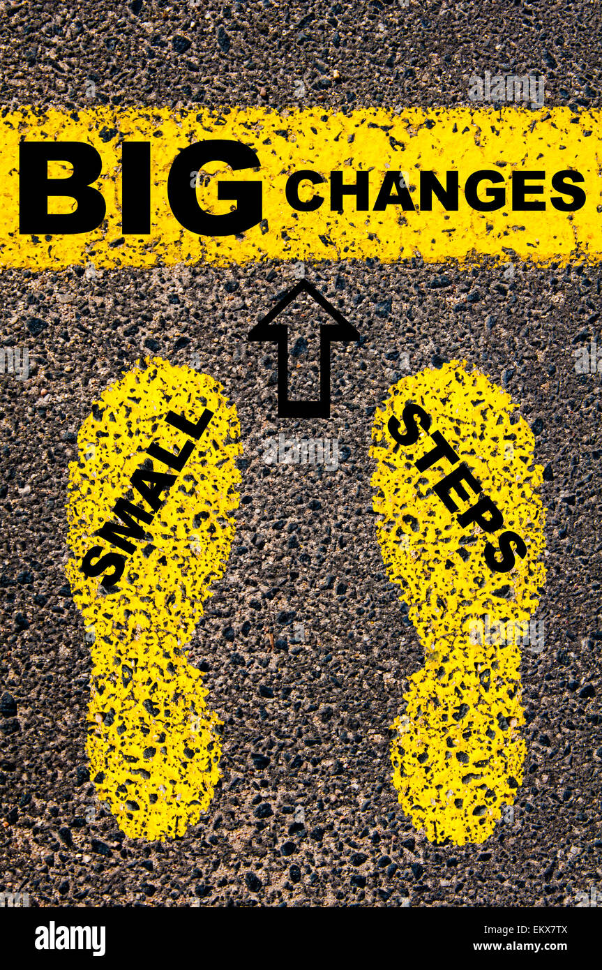 Small Steps Big Changes Message. Conceptual image with yellow paint ...