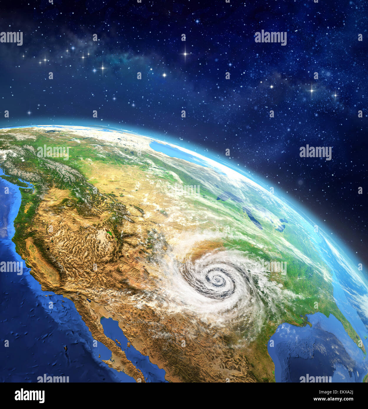 Very high definition picture of planet earth in outer space with a cyclone on USA soil. Elements of this image furnished by NASA Stock Photo