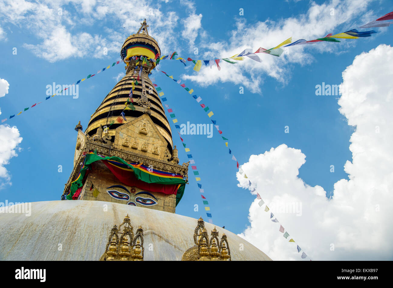Stupa in Swayambhunath Monkey temple in Kathmandu, Nepal Stock Photo ...