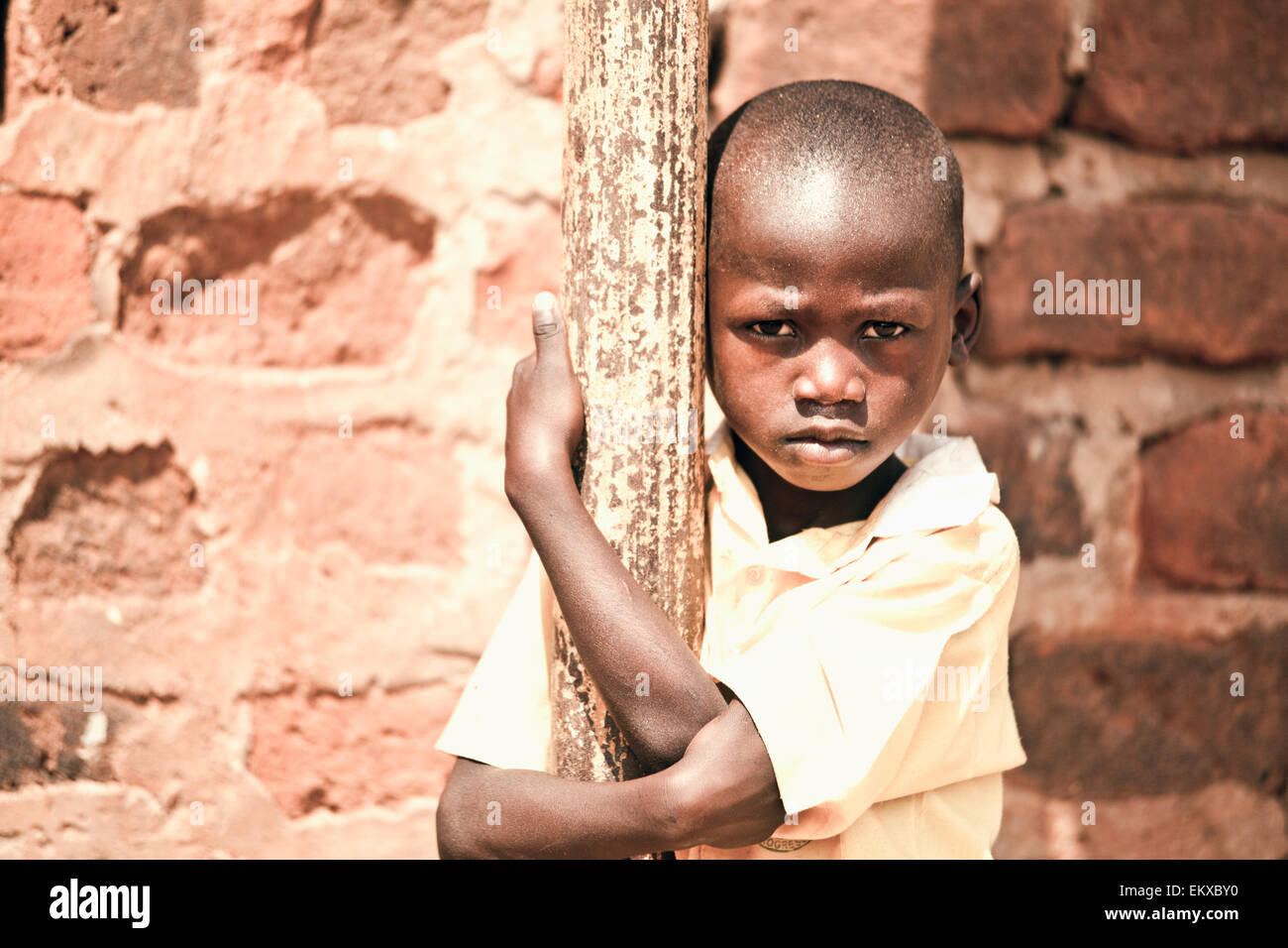 Portrait Of Serious Looking Ugandan Child Kampala Uganda Africa Stock