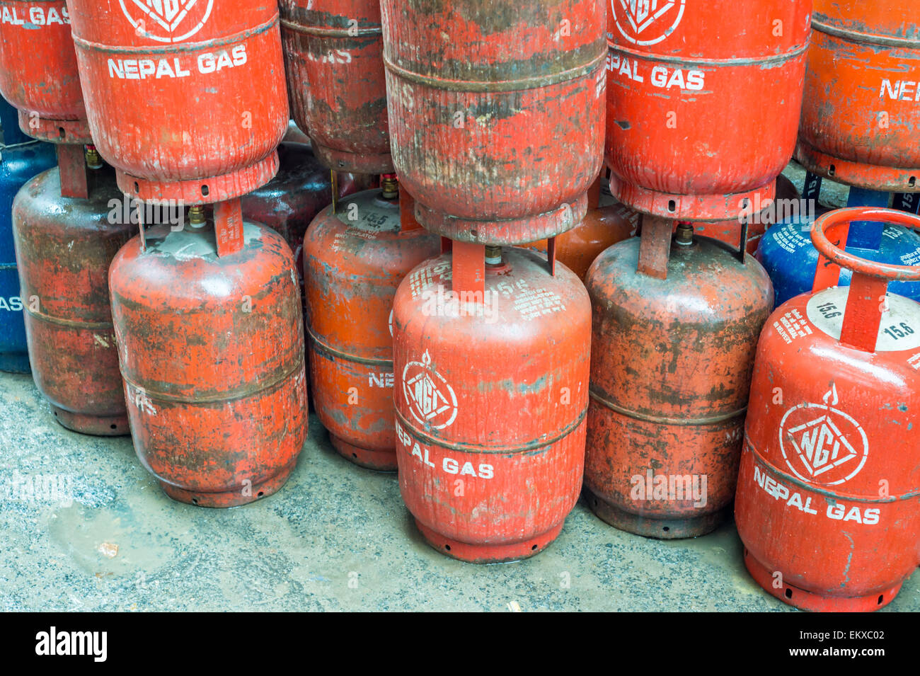 Several red gas cylinders in Kathmandu, Nepal Stock Photo Alamy