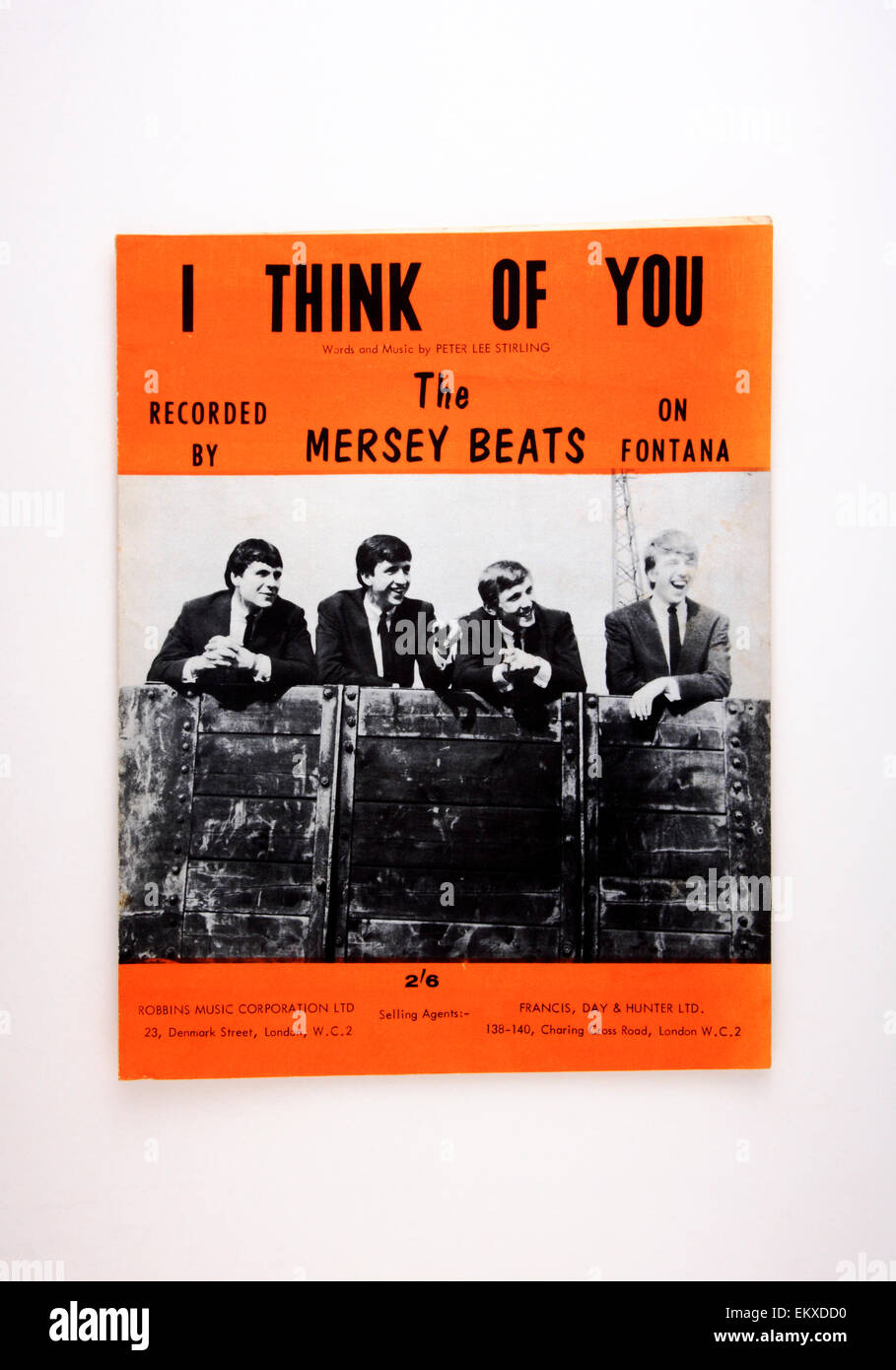 Sheet music cover for the Merseybeats recording of I Think of You released in the nineteen-sixties. Stock Photo