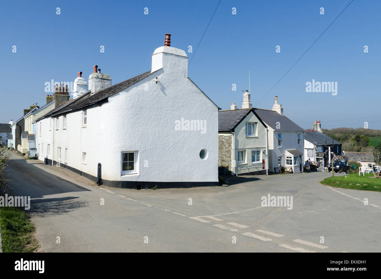 Traditional white cottages in the Devon village of East Prawle Stock