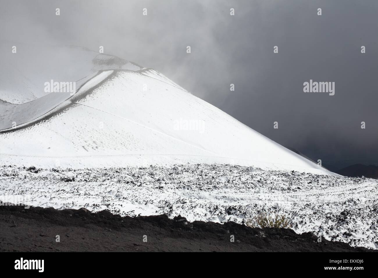Volcano snow Mount Etna is an active stratovolcano on the east coast of