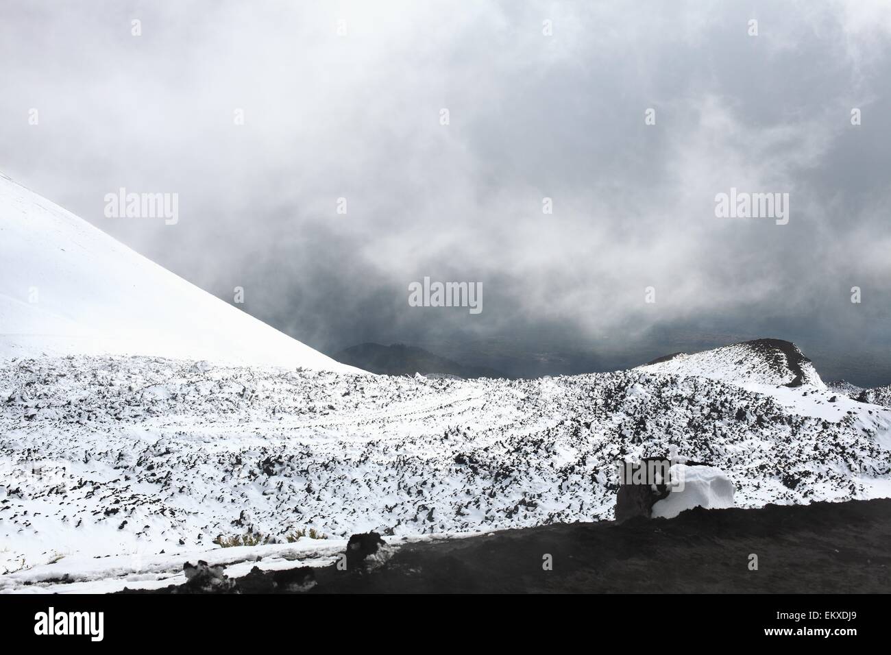 Volcano snow Mount Etna is an active stratovolcano on the east coast of