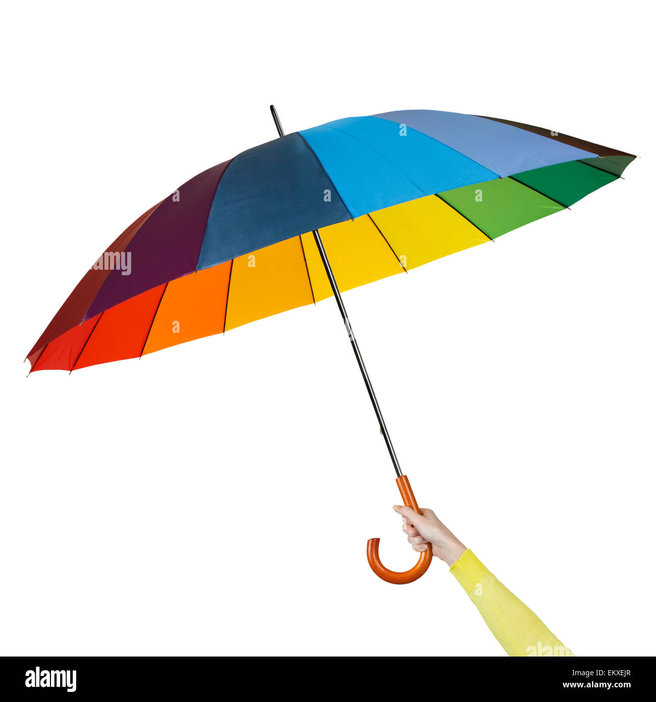 Hand with colorful umbrella Stock Photo