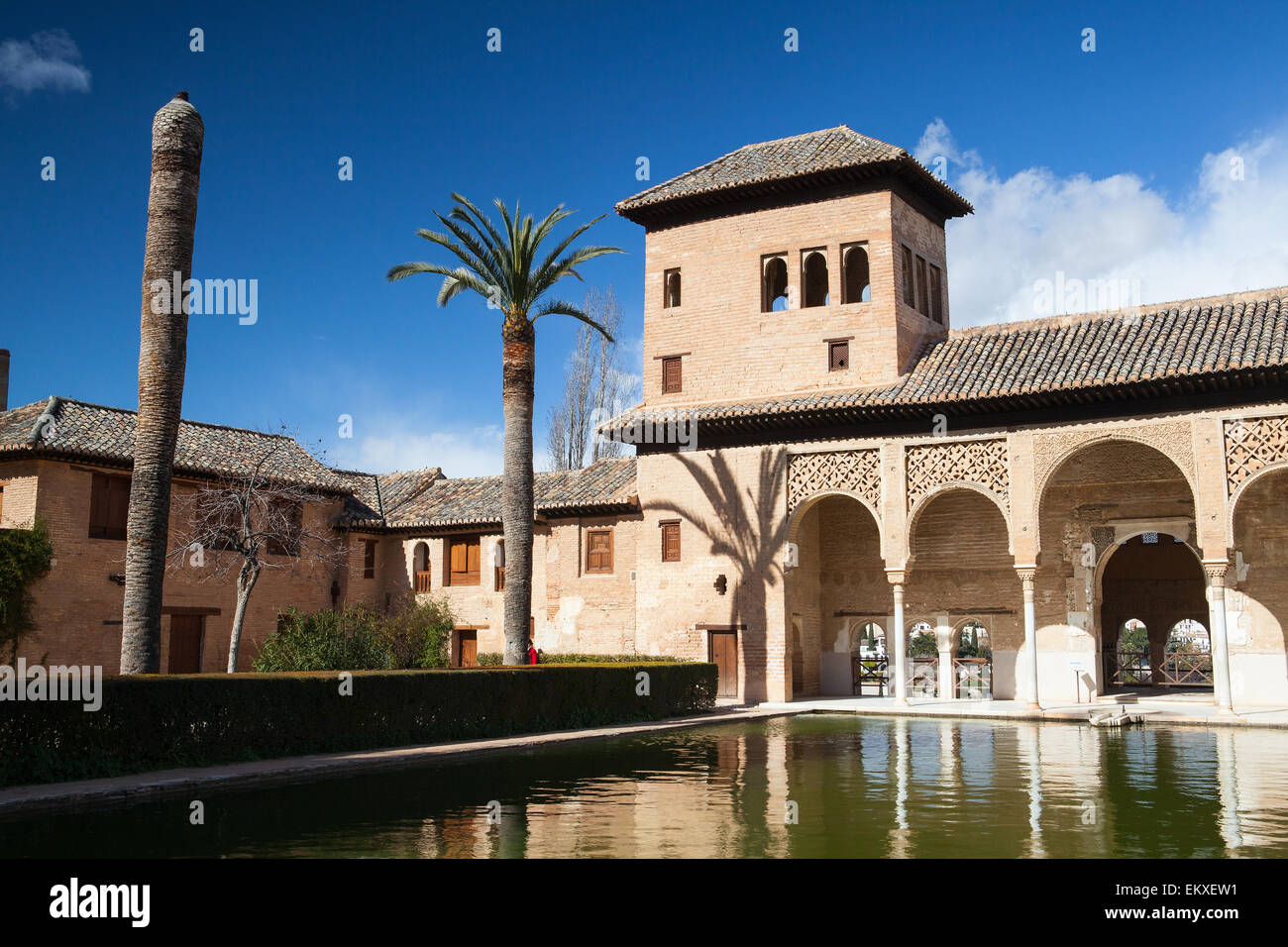 Ladies Tower (Torre de las Damas) and Gardens of the Partal at the Alhambra Stock Photo