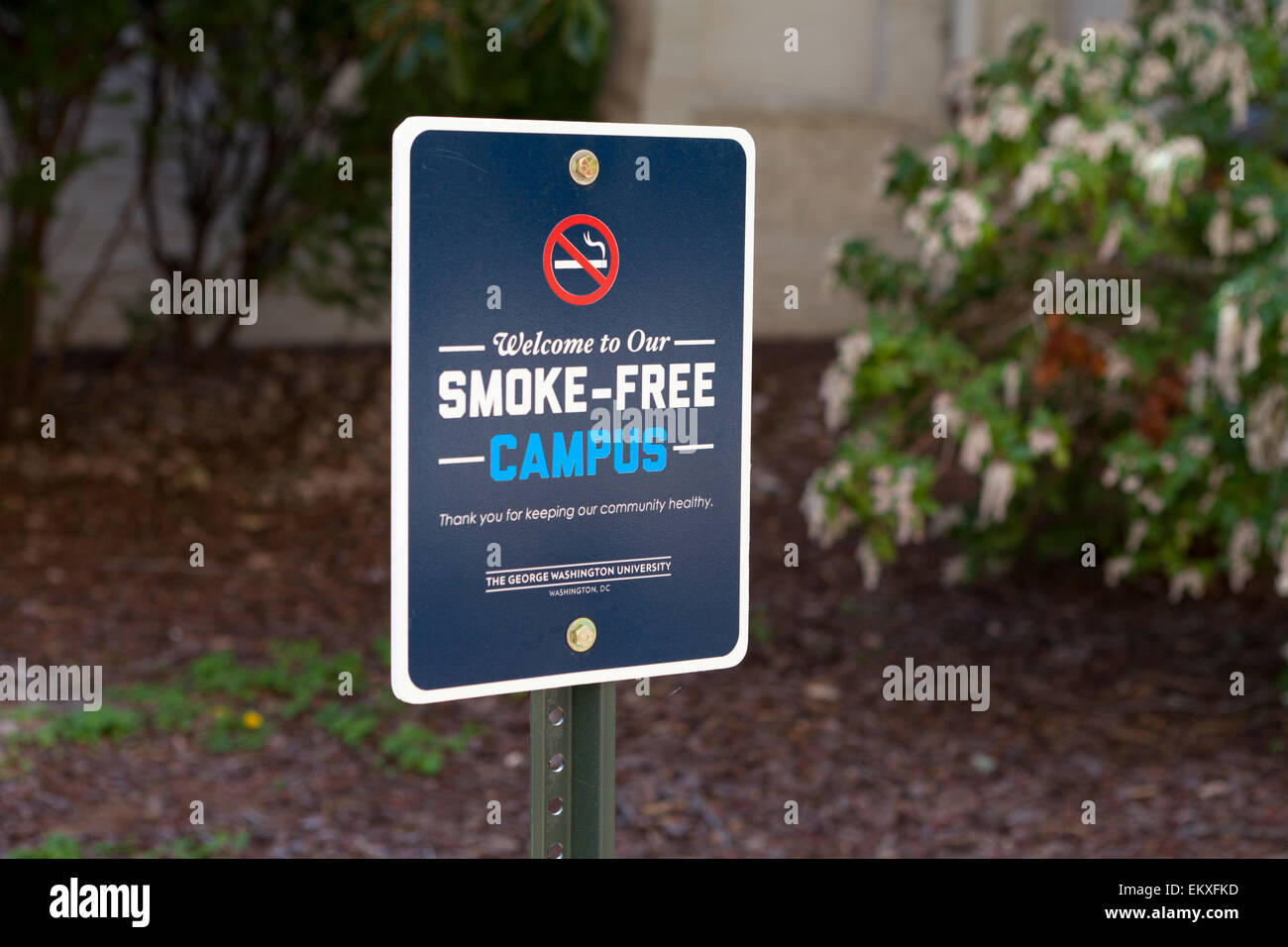 Smoke-free campus sign, George Washington University - Washington, DC USA Stock Photo