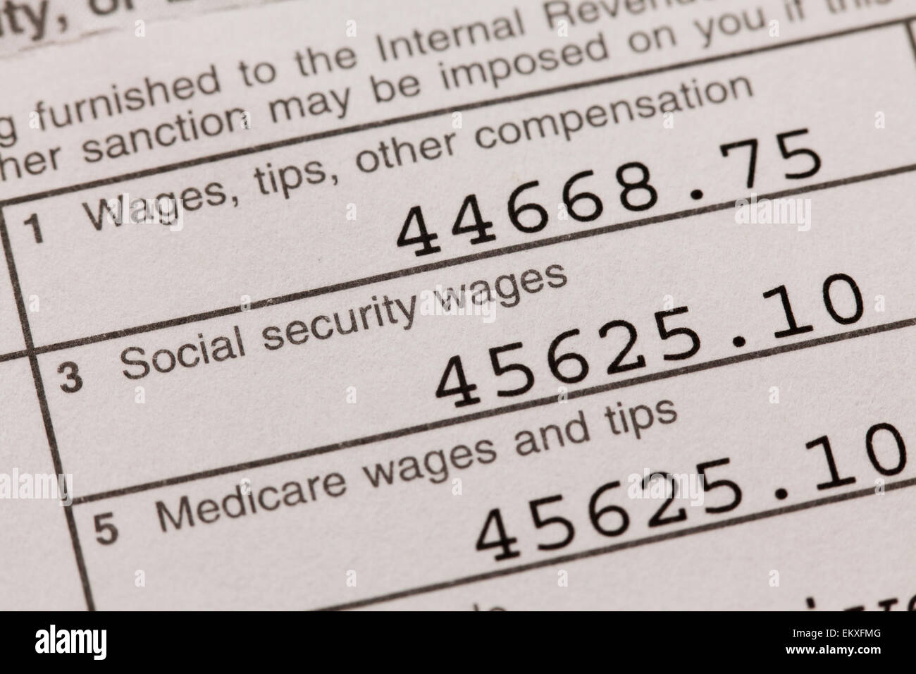 Taxes withheld on W-2 form - USA Stock Photo